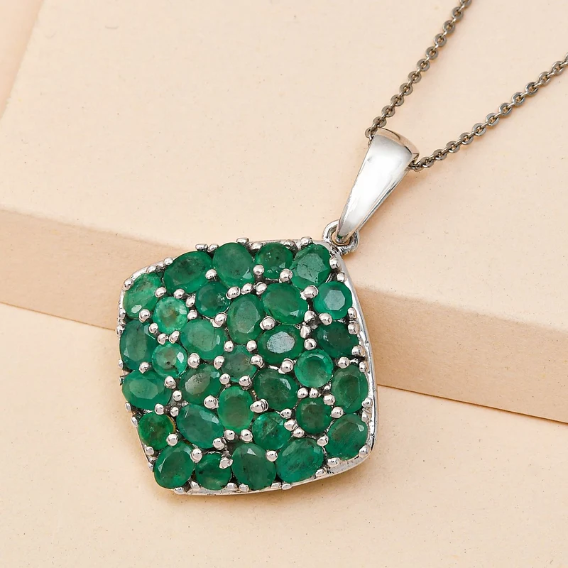 Kagem sambischer Smaragd-Anhänger mit Kette, 925 Silber platiniert ca. 4.47 ct