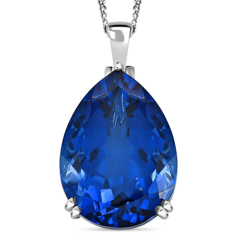 Smaragd-Triplett-Quarz-Anhänger mit Kette, 925 Silber platiniert ca. 50.56 ct
