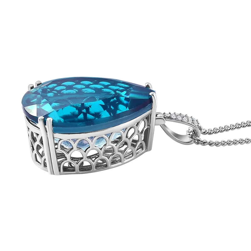 Smaragd-Triplett-Quarz-Anhänger mit Kette, 925 Silber platiniert ca. 50.56 ct