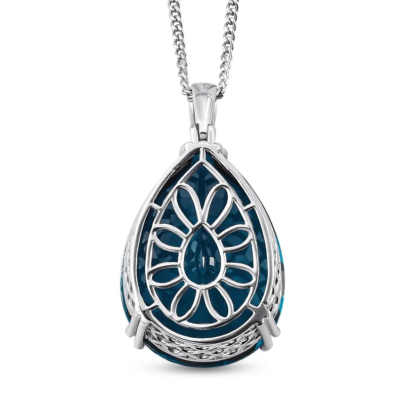 Smaragd-Triplett-Quarz-Anhänger mit Kette, 925 Silber platiniert ca. 50.56 ct