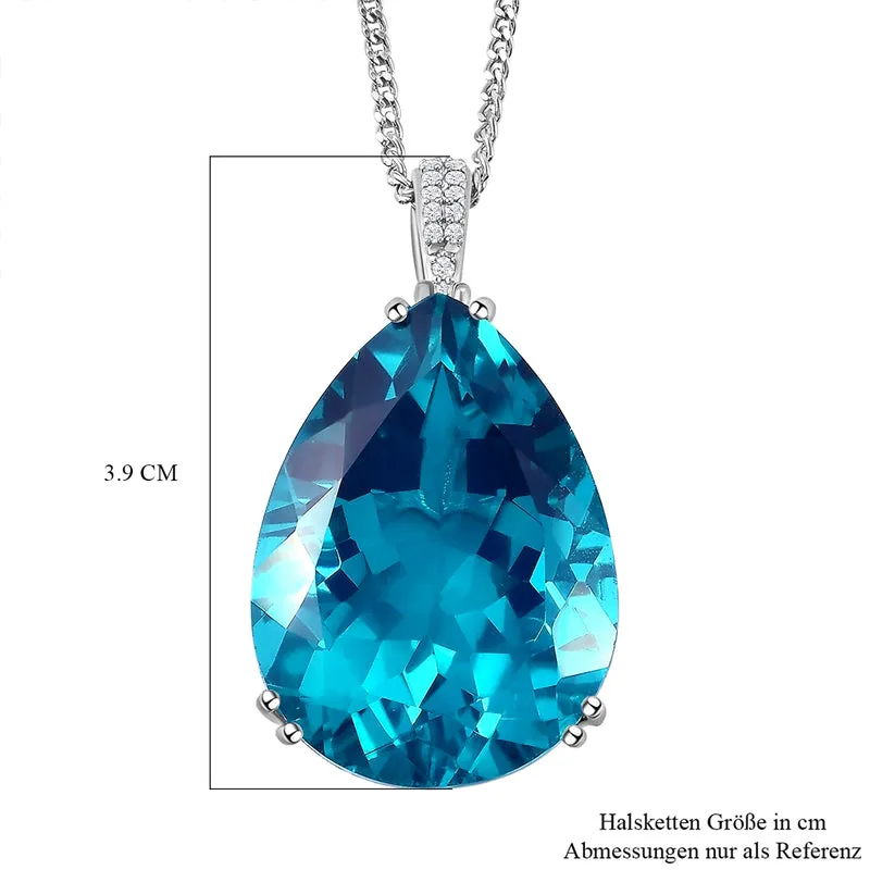 Smaragd-Triplett-Quarz-Anhänger mit Kette, 925 Silber platiniert ca. 50.56 ct