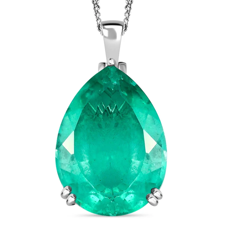 Smaragd-Triplett-Quarz-Anhänger mit Kette, 925 Silber platiniert ca. 50.56 ct