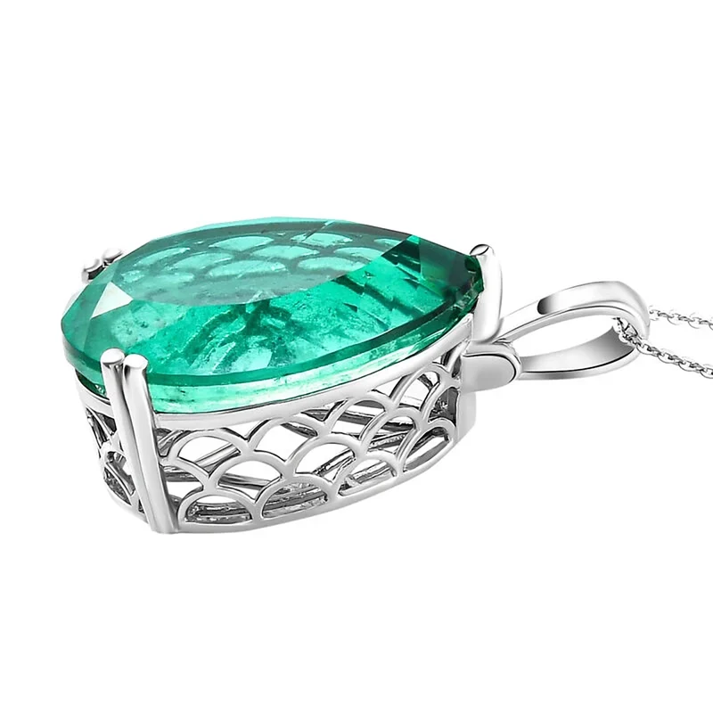 Smaragd-Triplett-Quarz-Anhänger mit Kette, 925 Silber platiniert ca. 50.56 ct