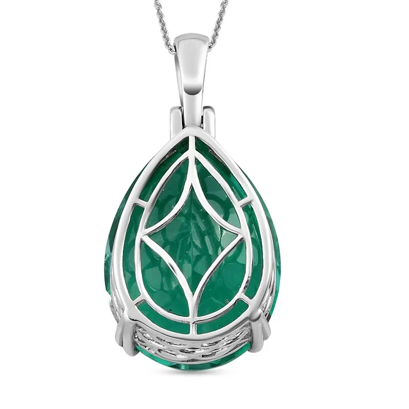 Smaragd-Triplett-Quarz-Anhänger mit Kette, 925 Silber platiniert ca. 50.56 ct