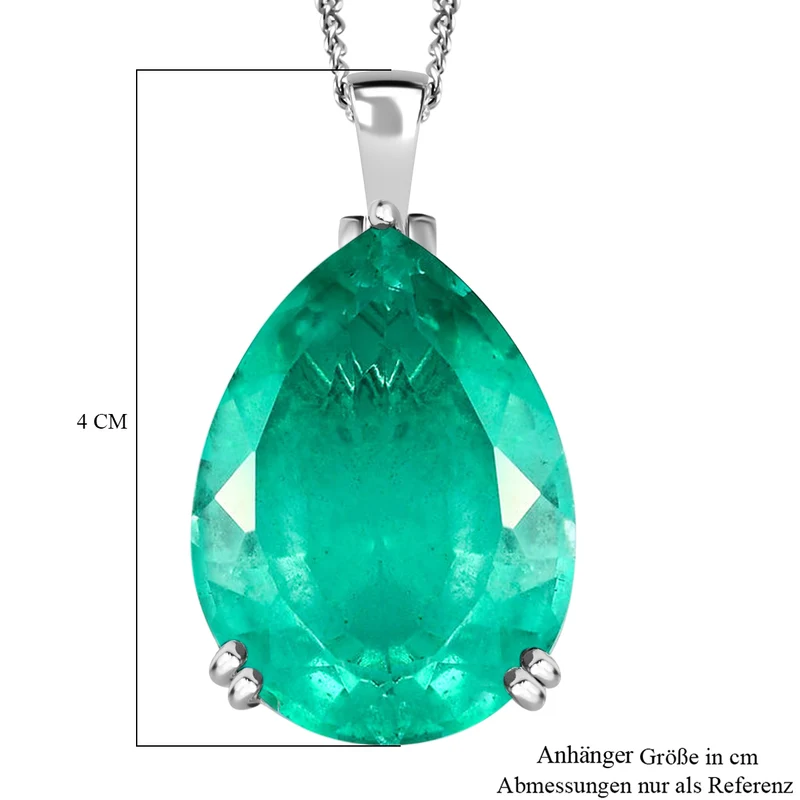 Smaragd-Triplett-Quarz-Anhänger mit Kette, 925 Silber platiniert ca. 50.56 ct