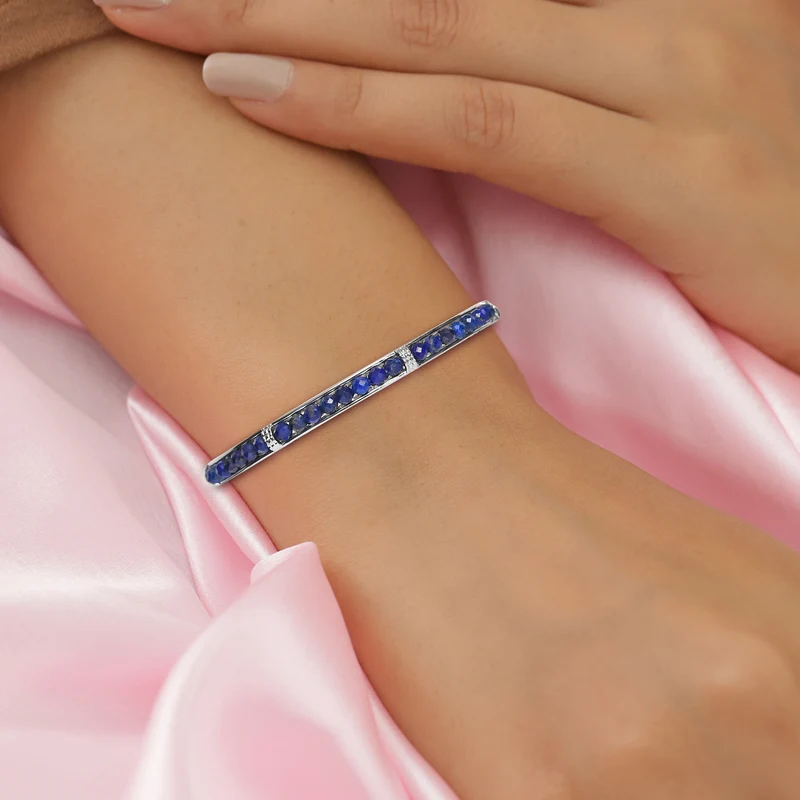 Lapislazuli-Armreif, 19 cm, Messing platiniert ca. 22,22 ct