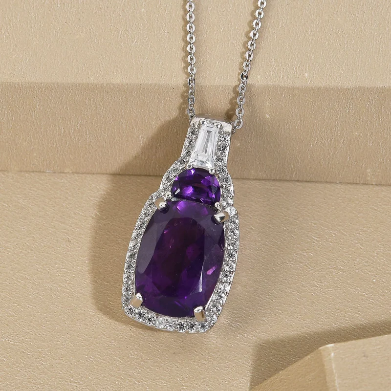 Afrikanischer Amethyst-Anhänger mit Kette, 925 Silber platiniert ca. 6.70 ct