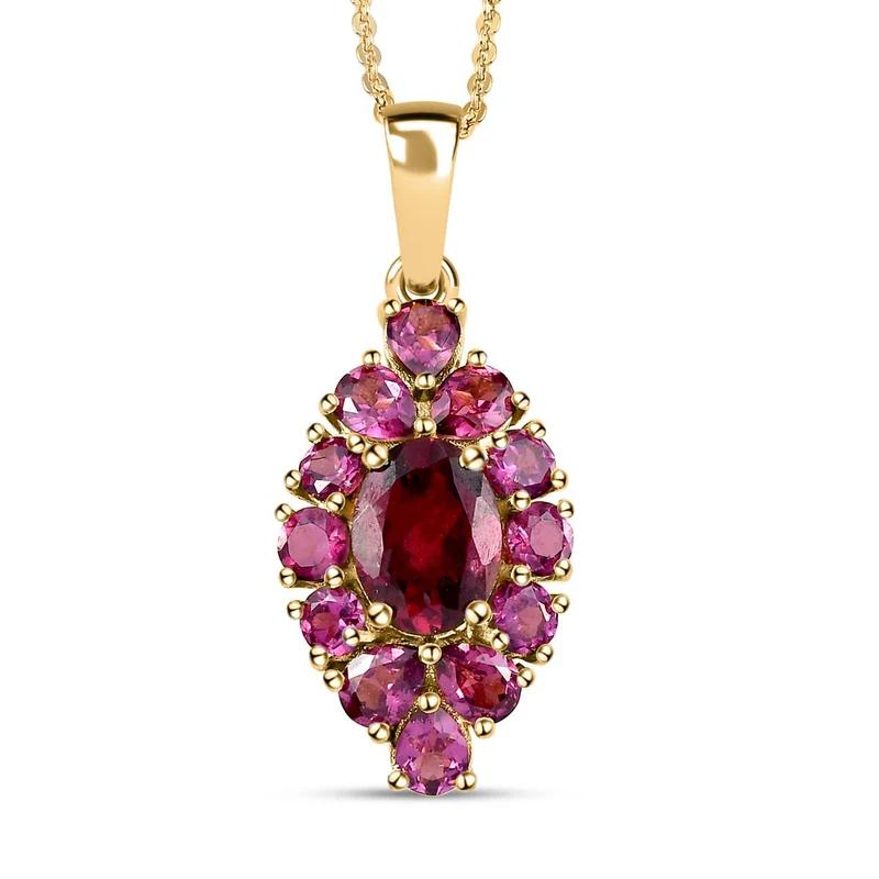 Rhodolith Granat-Anhänger mit Kette, 925 Silber vergoldet ca. 3,34 ct