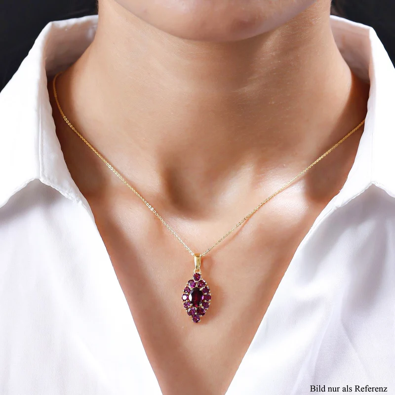 Rhodolith Granat-Anhänger mit Kette, 925 Silber vergoldet ca. 3,34 ct