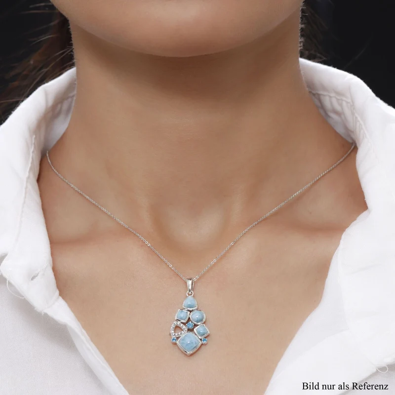 Larimar-Anhänger mit Kette, 925 Silber platiniert ca. 4,60 ct