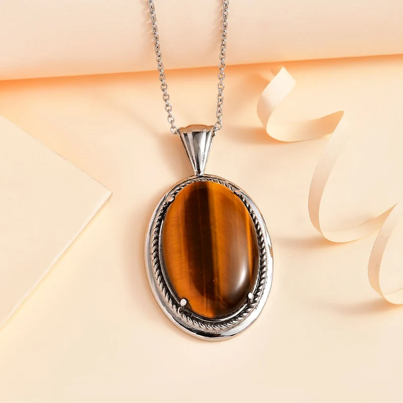 Tigerauge Schmuckset Edelstahl ca. 33.24 ct