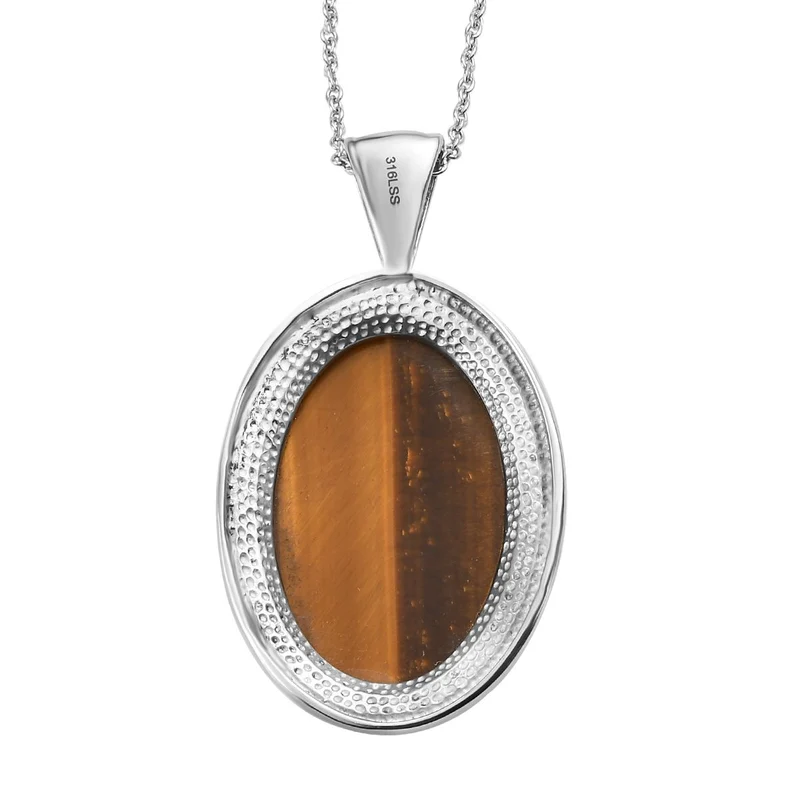 Tigerauge Schmuckset Edelstahl ca. 33.24 ct