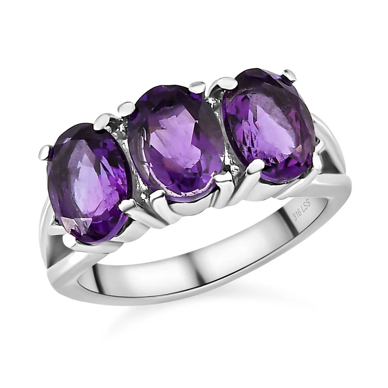 2er Set - Afrikanischer Amethyst Ring und Anhänger, Edelstahl ca. 7.00 ct