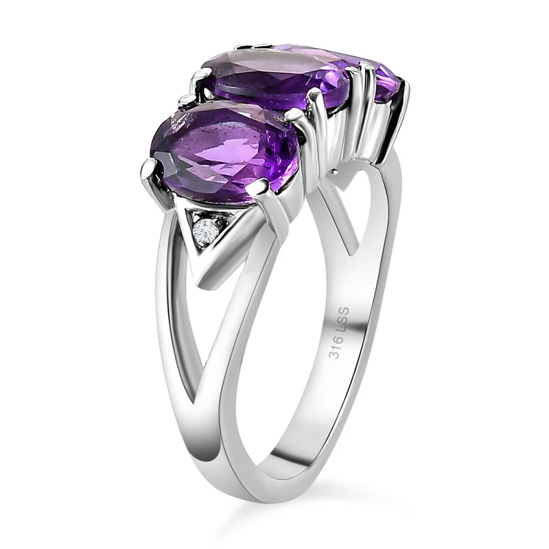 2er Set - Afrikanischer Amethyst Ring und Anhänger, Edelstahl ca. 7.00 ct
