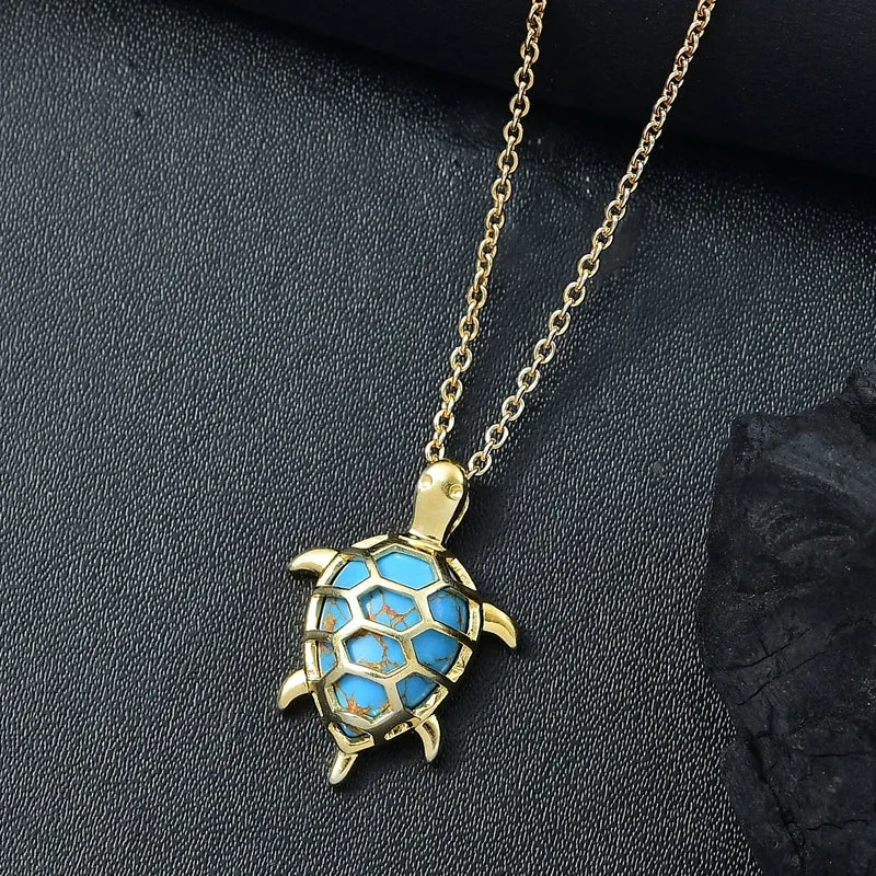 Blaues Türkis Schildkröte Anhänger mit Kette, Gelbes Messing, ca. 5.85 ct