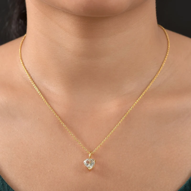 AA Prasiolite Anhänger mit Kette (ca. 50 cm), 925 Silber 750 Gelb Vergoldet und 316L Edelstahl 750 Gelb Vergoldet ca. 1.00 ct