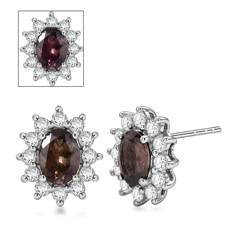 D'Joy AA Farbwechsel Granat, Moissanit Ohrringe 925 Silber Rhodiniert (8-13 Werktage Lieferzeit) ca. 2,48 ct.