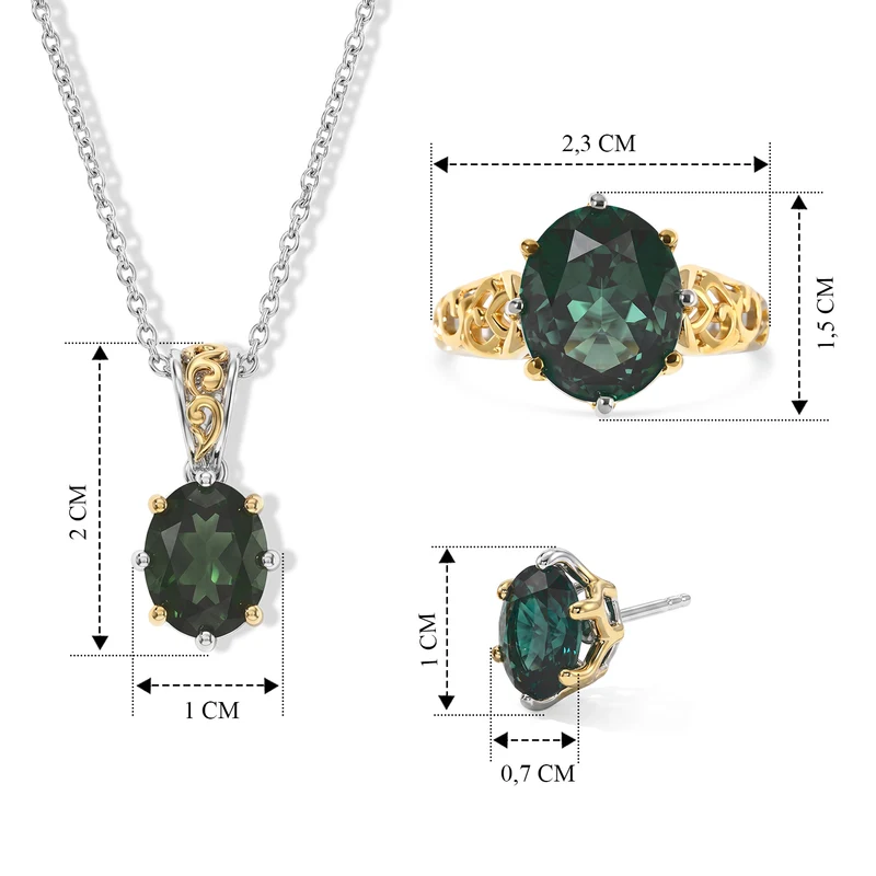 EVER TRUE 3er Set - Alexandrit Quarz Triplette Anhänger mit Kette, Ohrringe und Ring, ca. 50 cm (Größe 20.00) ca. 11.09 ct