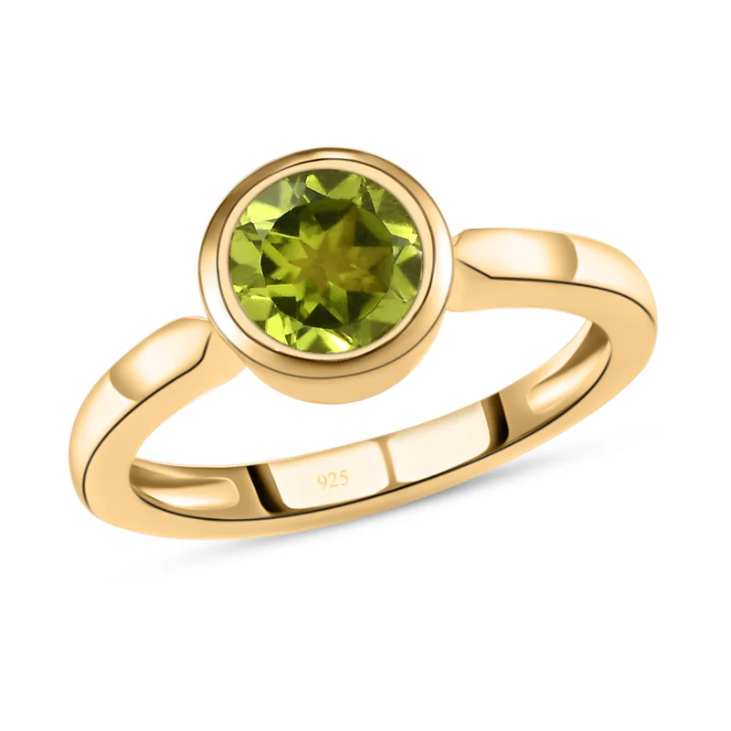2-er Set Natürlicher Peridot-Ring und Anhänger, 925 Silber vergoldet ca. 2,63 ct