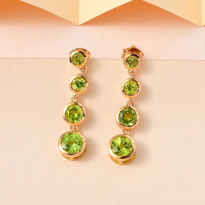 Natürliche Peridot Ohrringe 925 Silber vergoldet ca. 3.67 ct