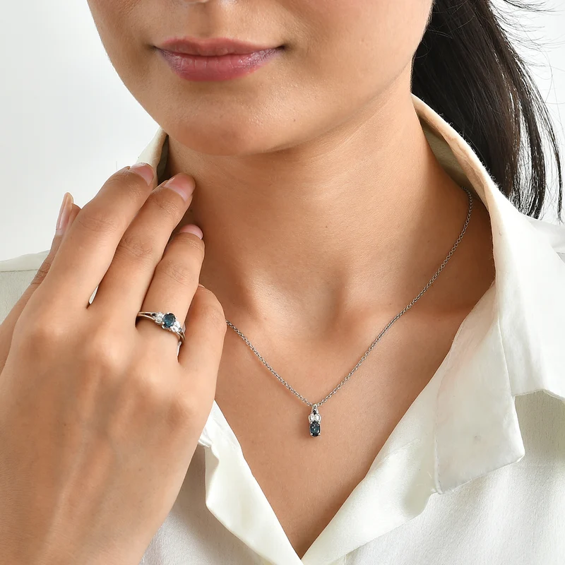 EVER TRUE 2er Set - London Blau Topas Anhänger mit Kette und Ring, ca. 50 cm (Größe 20.00) ca. 1.27 ct