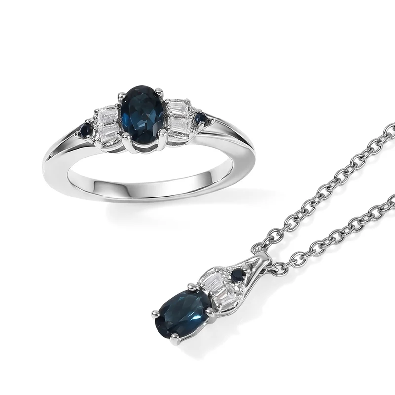 EVER TRUE 2er Set - London Blau Topas Anhänger mit Kette und Ring, ca. 50 cm (Größe 20.00) ca. 1.27 ct