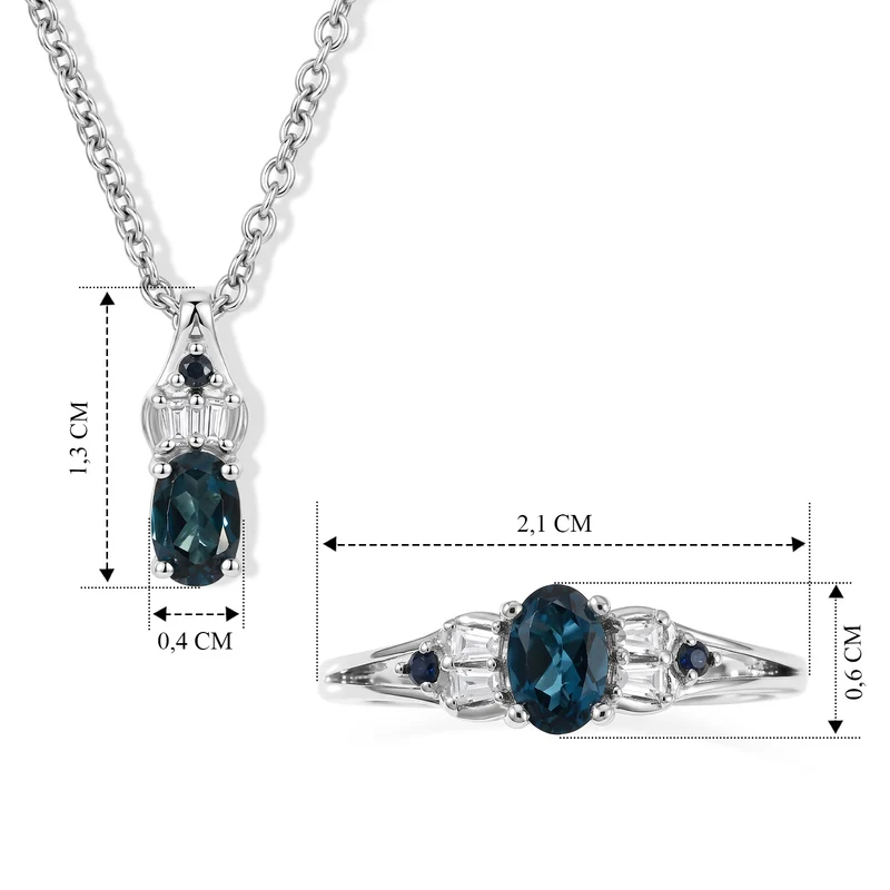 EVER TRUE 2er Set - London Blau Topas Anhänger mit Kette und Ring, ca. 50 cm (Größe 20.00) ca. 1.27 ct