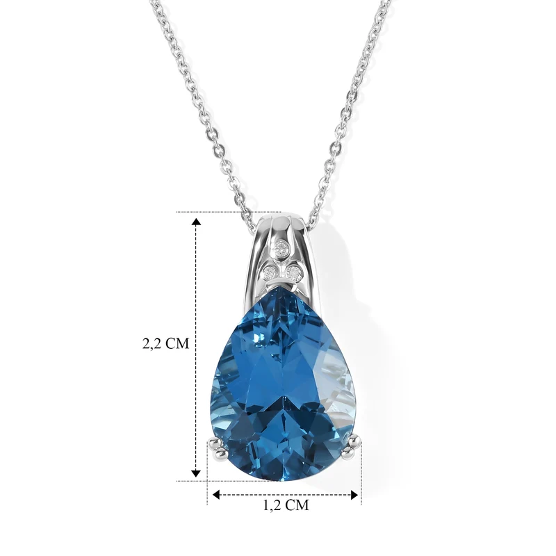 D'Joy London Blau Topas, Weißer Diamant Anhänger mit Kette, ca. 50 cm 925 Silber Rhodiniert ca. 10.21 ct