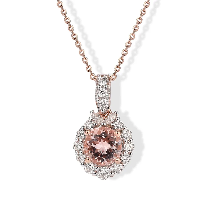 D'Joy AA Rosa Morganit, Moissanit Schmuckset ca. 45 cm 925 Silber 750 Roségold vermeil ca. 1,67 ct.