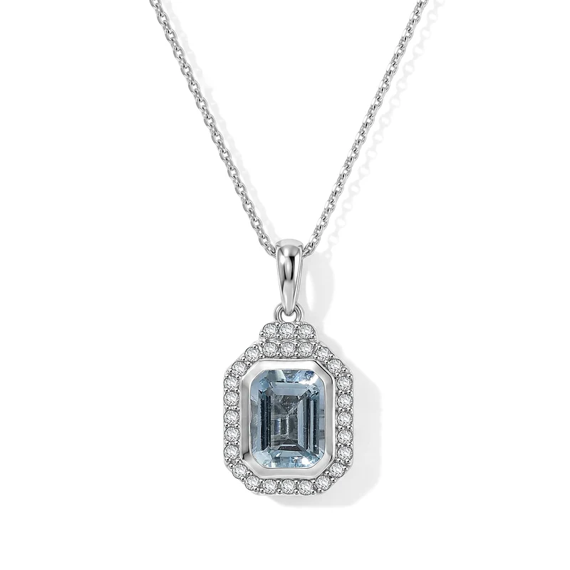 D'Joy AA Aquamarin, Moissanit Schmuckset (8-13 Werktage Lieferzeit) ca. 45 cm 925 Silber Rhodiniert ca. 1,74 ct.