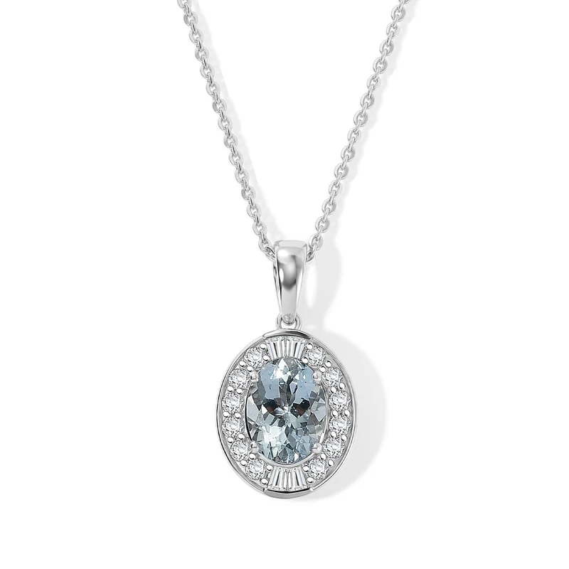 D'Joy AA Aquamarin, Moissanit Schmuckset (7-12 Werktage Lieferzeit) ca. 45 cm 925 Silber Rhodiniert ca. 1,46 ct.