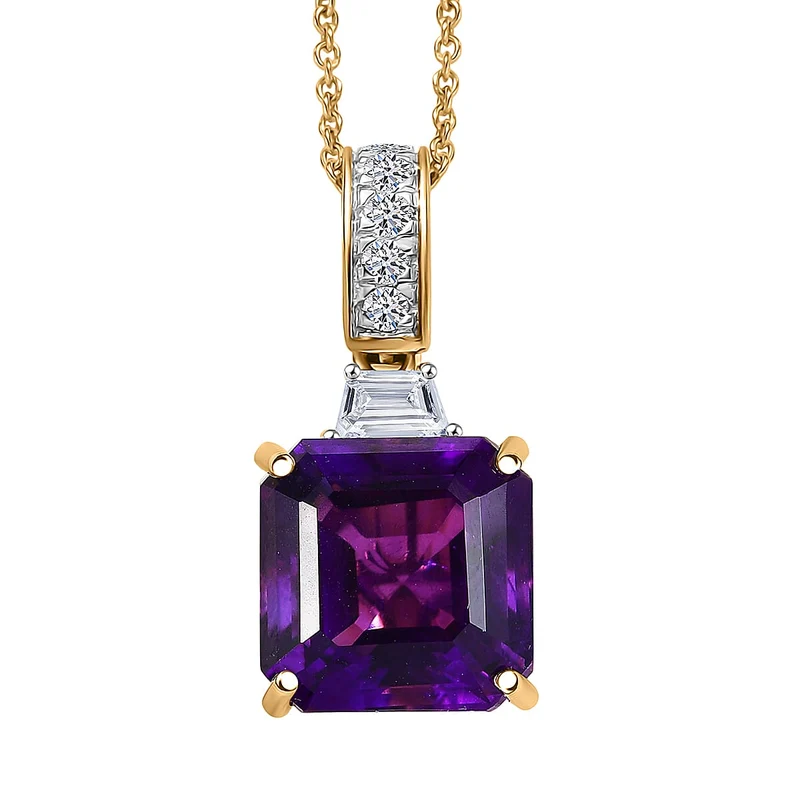 LUXURIANT DIAMOND - AAA Lusaka Amethyst, Lab Grown Diamant Schmuckset (8-13 Werktage Lieferzeit) ca. 50 cm ca. 6,43 ct.