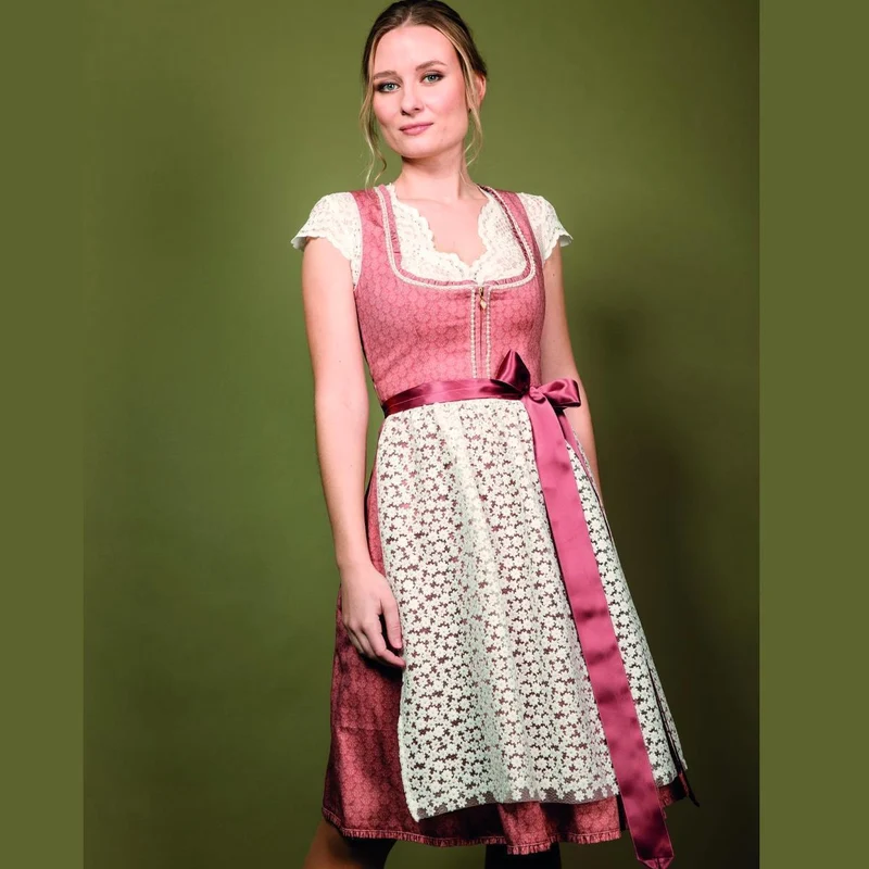 Alpenfee Dirndl Amy Lachs Rot Borte 60cm