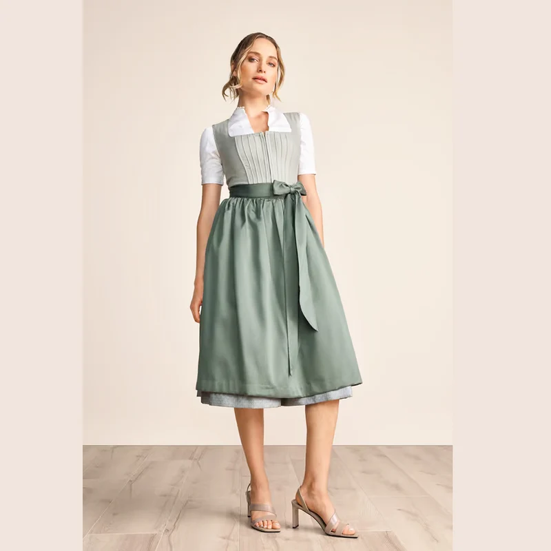 Krüger Dirndl Margit Grün 70cm Leinenstruktur