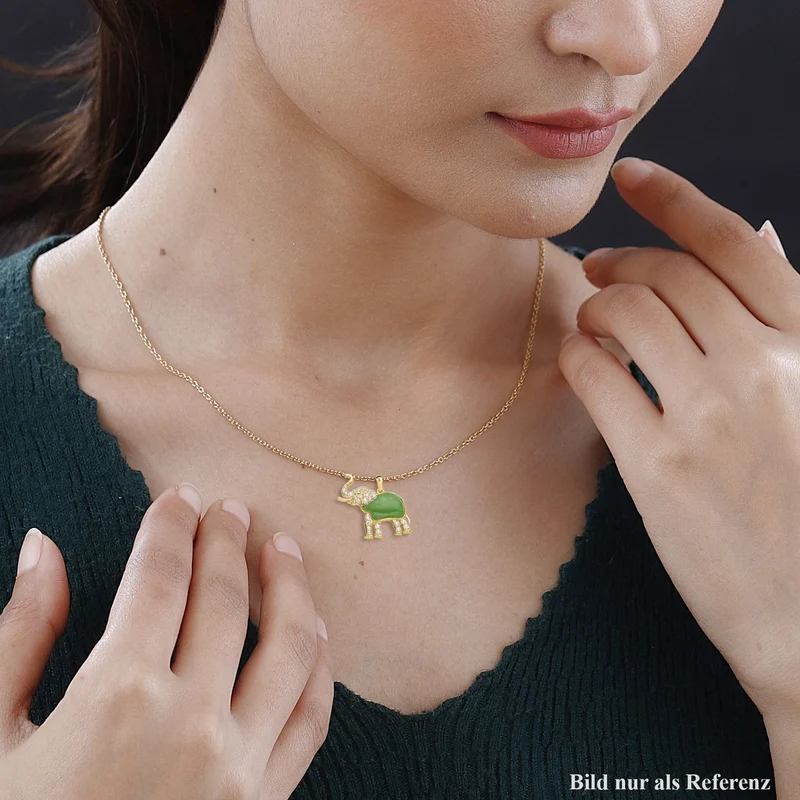 Grüne Jade, Weißer Zirkon Anhänger 925 Silber vergoldet ca. 5.12 ct