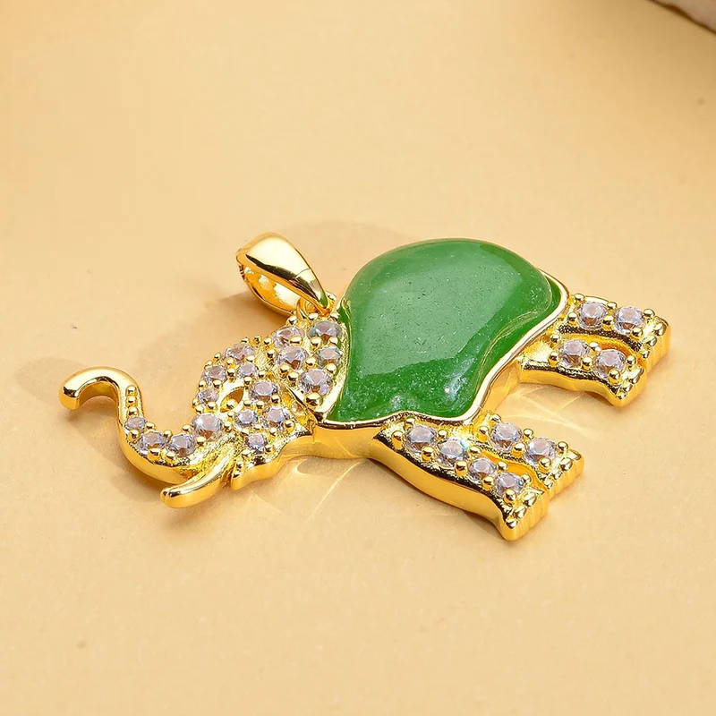 Grüne Jade, Weißer Zirkon Anhänger 925 Silber vergoldet ca. 5.12 ct