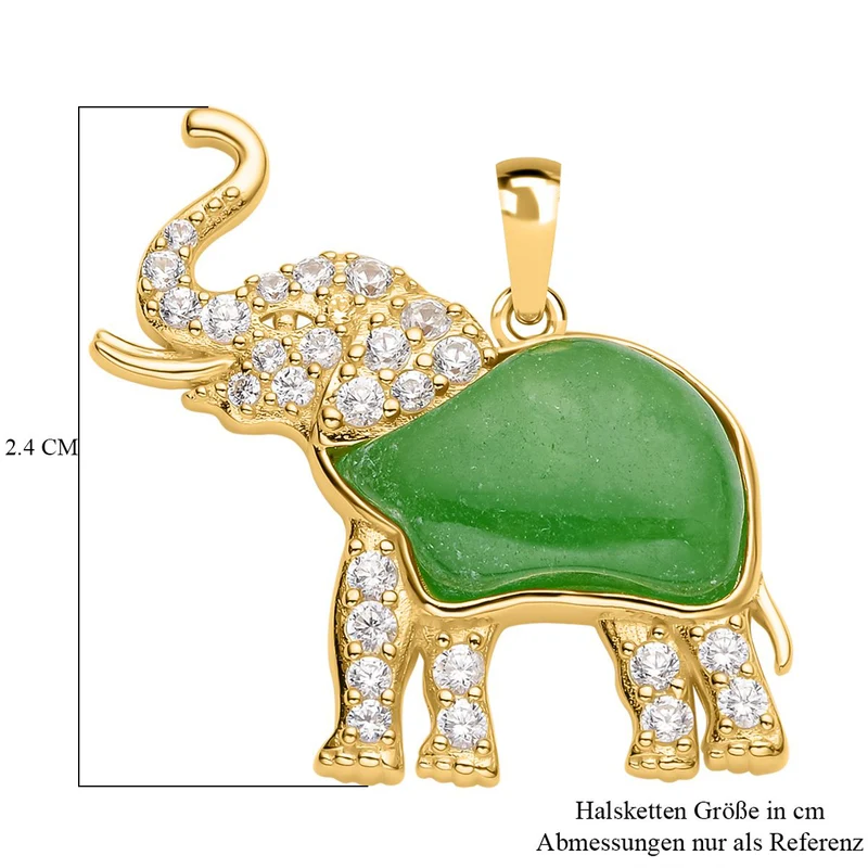 Grüne Jade, Weißer Zirkon Anhänger 925 Silber vergoldet ca. 5.12 ct