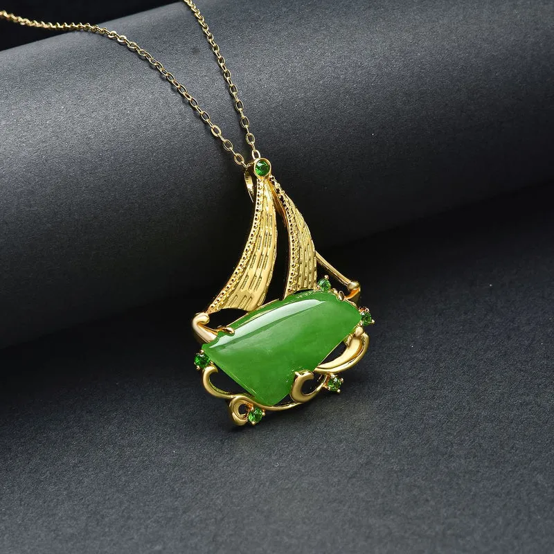 Grüne Jade und Natürlicher Chromdiopsid Anhänger mit Kette 45 cm 925 Silber rhodiniert ca. 10,69 ct