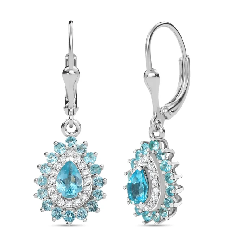 D'Joy AA Betroka Blauer Apatit Ohrringe 925 Silber rhodiniert ca. 2.04 ct