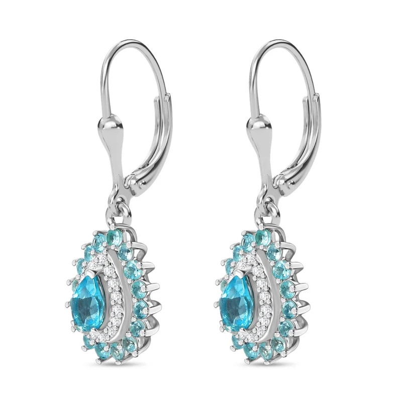 D'Joy AA Betroka Blauer Apatit Ohrringe 925 Silber rhodiniert ca. 2.04 ct