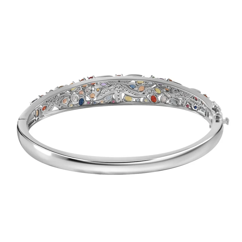 Mehrfarbig Saphir Armreif ca. 19 cm 925 Silber rhodiniert ca. 7,92 ct.