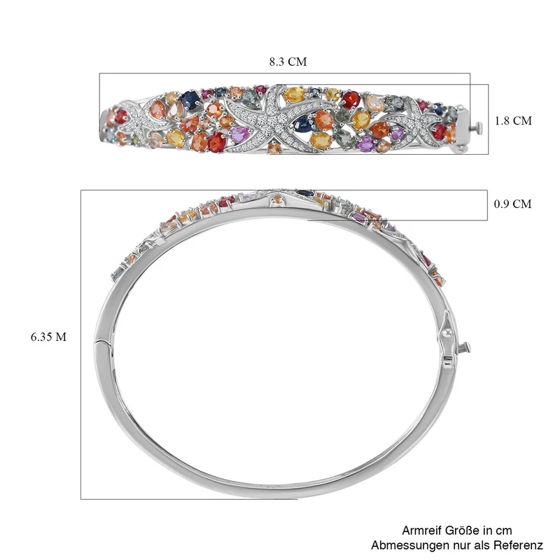 Mehrfarbig Saphir Armreif ca. 19 cm 925 Silber rhodiniert ca. 7,92 ct.
