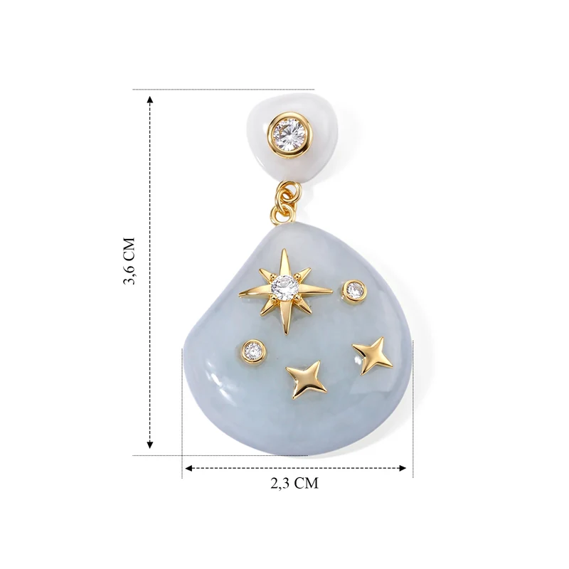 EXTREM SELTEN Natürliche Weiße Jadeit Jade, Weißer Zirkonia Ohrringe 925 Silber Vergoldet 50.01 ct