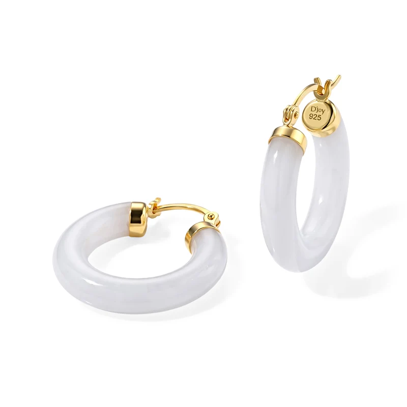 EXTREM SELTEN TYP A Natürliche Weiße Jadeit Jade Ohrringe 925 Silber Vergoldet ca. 28.00 ct