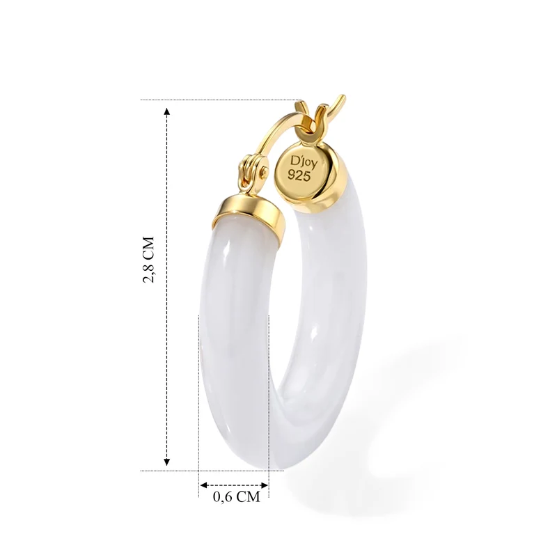EXTREM SELTEN TYP A Natürliche Weiße Jadeit Jade Ohrringe 925 Silber Vergoldet ca. 28.00 ct
