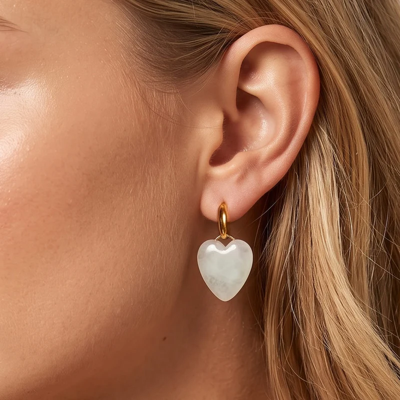 EXTREM SELTEN Natürliche Weiße Jadeit Jade Ohrringe 925 Silber Vergoldet ca. 65.00 ct
