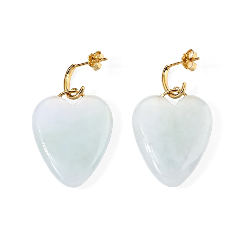 EXTREM SELTEN Natürliche Weiße Jadeit Jade Ohrringe 925 Silber Vergoldet ca. 65.00 ct