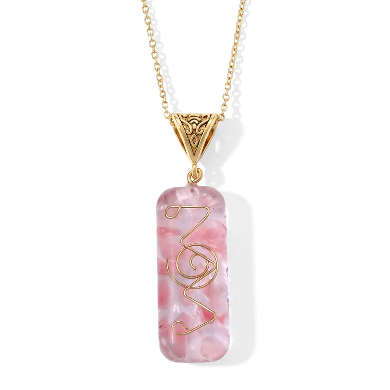 2-teiliges Edelstein-Set mit Rosenquarz-Anhänger und Kette, Deko-Pyramide, 316L Edelstahl, goldfarben, ca. 20.00 ct