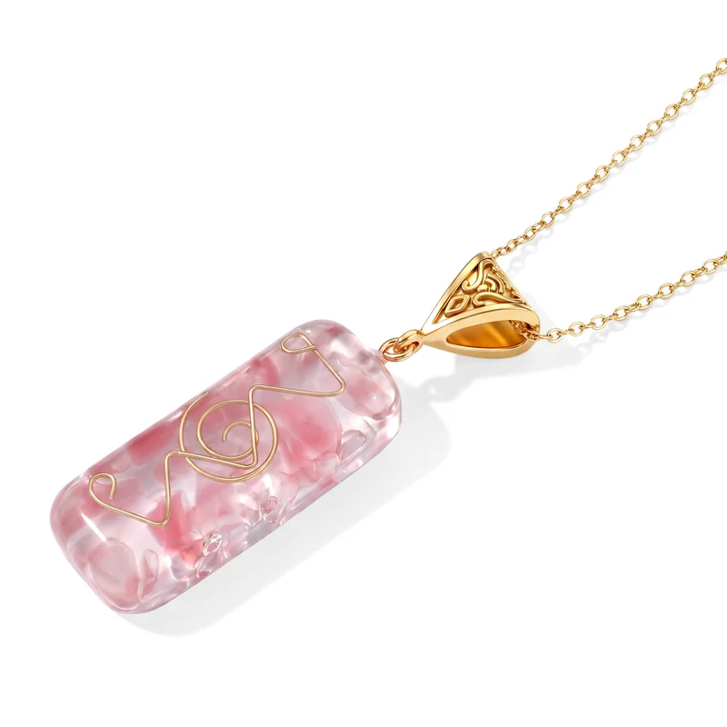 2-teiliges Edelstein-Set mit Rosenquarz-Anhänger und Kette, Deko-Pyramide, 316L Edelstahl, goldfarben, ca. 20.00 ct