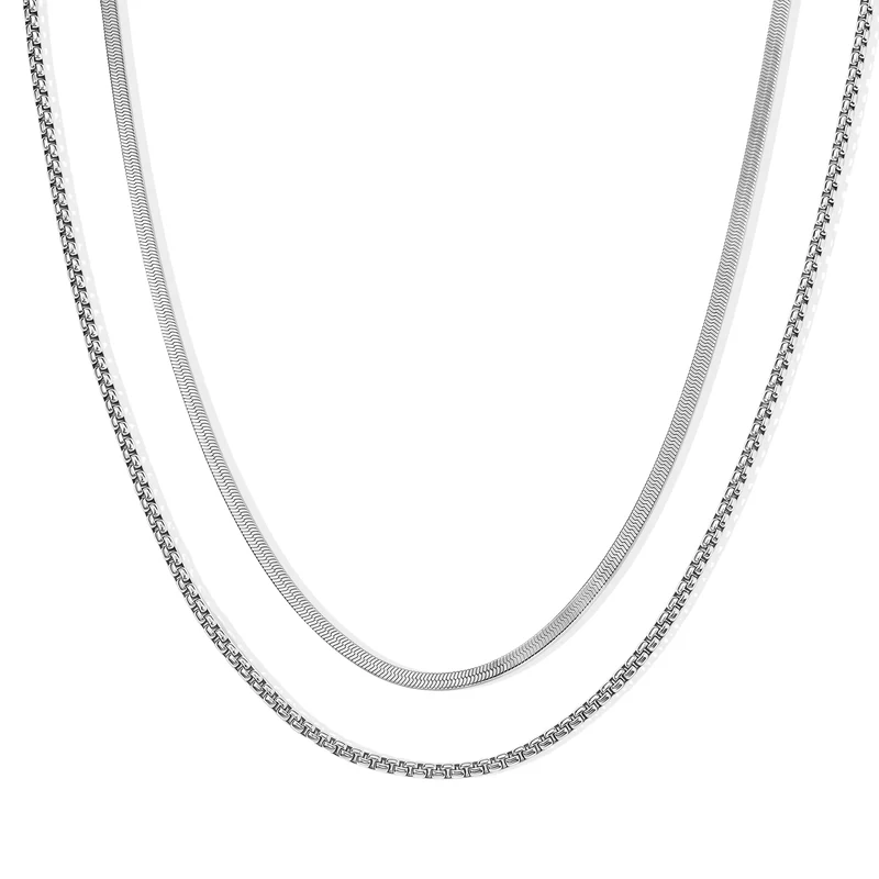 2er Set - 316L Edelstahl Herringbone und Venezianische Box Ketten, ca. 32,90 g